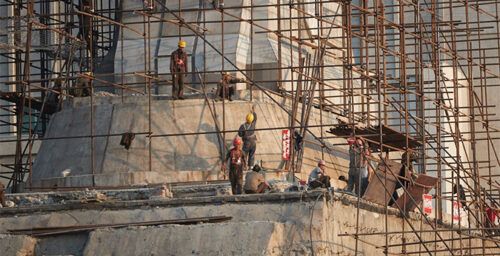 Despite reported flood construction halt, work continues on Ryomyong Street