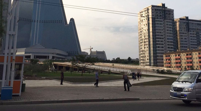 Entrance wall to Pyongyang’s Ryugyong Hotel demolished