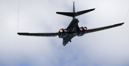 B-1B Lancer stages simulated bombing drill over Korean peninsula