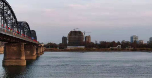 Ornate residential tower going up in Sinuiju opposite Chinese border tourist spot