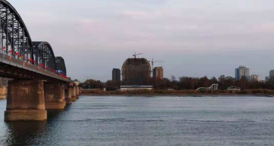 Ornate residential tower going up in Sinuiju opposite Chinese border tourist spot