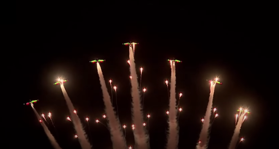 Illuminated jets seen above Pyongyang in late-night flyover