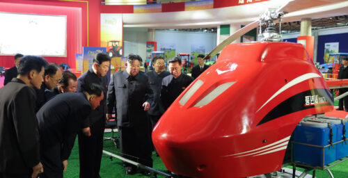 Kim Jong Un inspects agricultural drones, tractors at farm machine expo