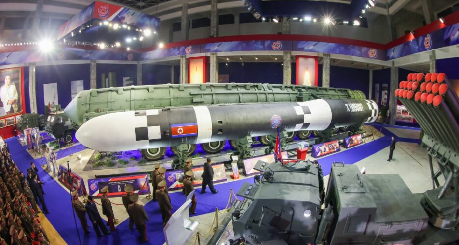 Kim Jong Un shows off new drones and ICBMs at arms expo, rejects talks with US