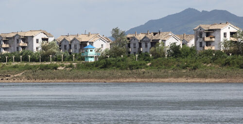 New border fence under construction on Wihwa Island near Sinuiju