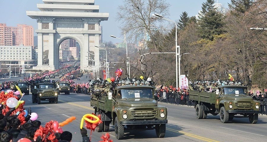 North Korean military trucks flock to parade training lot before Party Congress