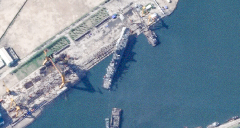 New satellite image offers clearer view of North Korean warship lifted upright